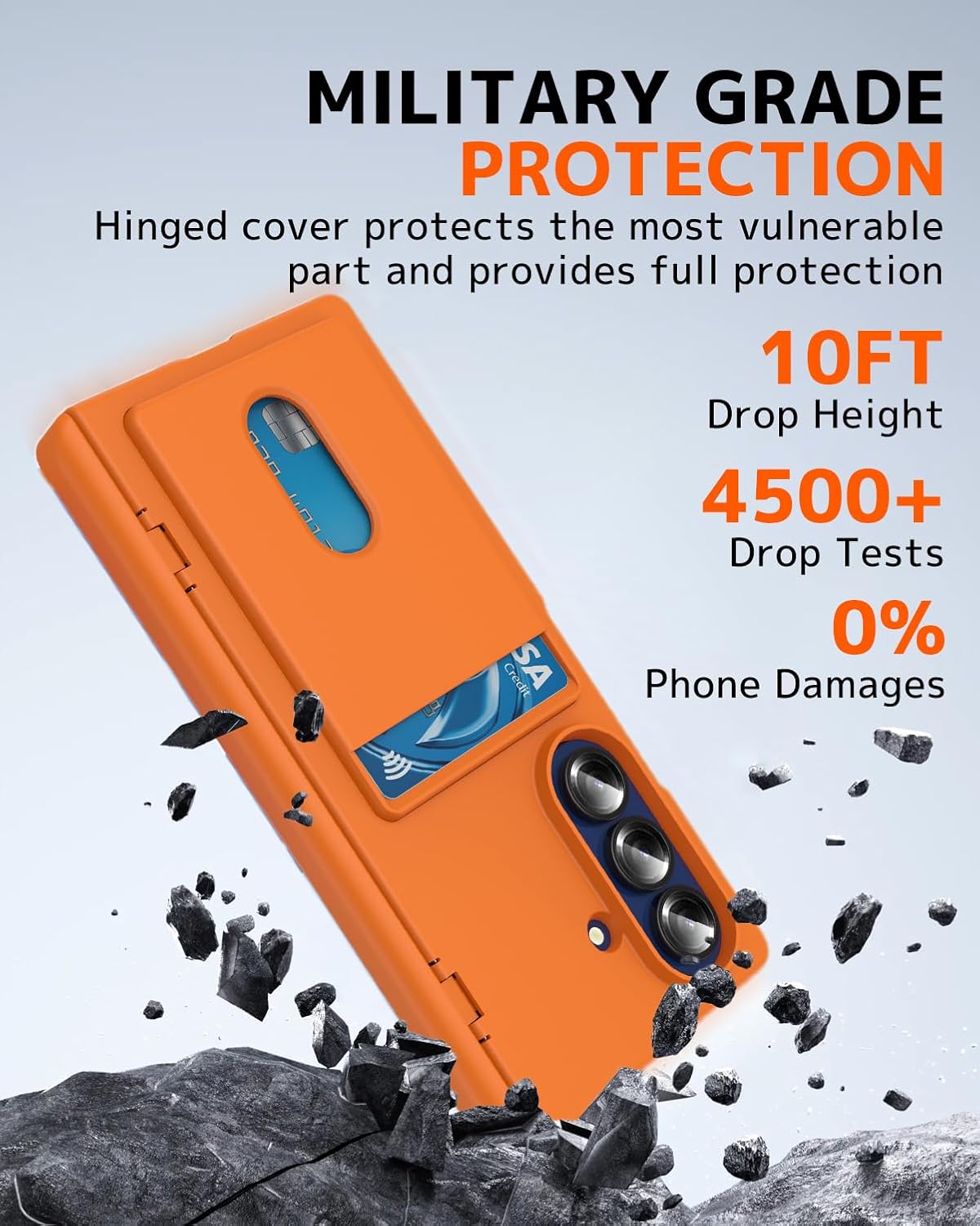 NINKI for Samsung Galaxy Z fold 7 Case with Card Holder,Screen Protector Hinge Protection Shockproof Rugged Women Phone Case for Samsung Galaxy Z fold 7 Orange