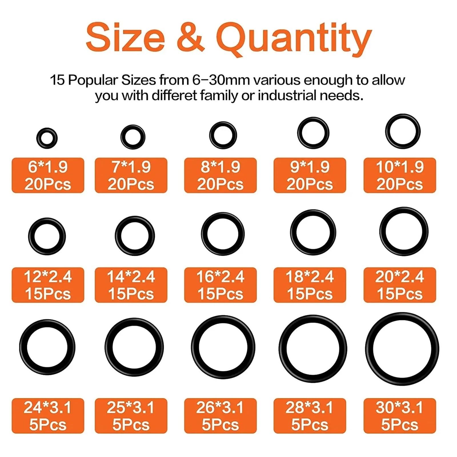 200 Stück/1200 Stück Gummi-O-Ring-Sortiment, Nitril-Silikonkautschuk-Dichtungsring, wasserdichter O-Ring, NBR-Reparatursatz(1200pcs)
