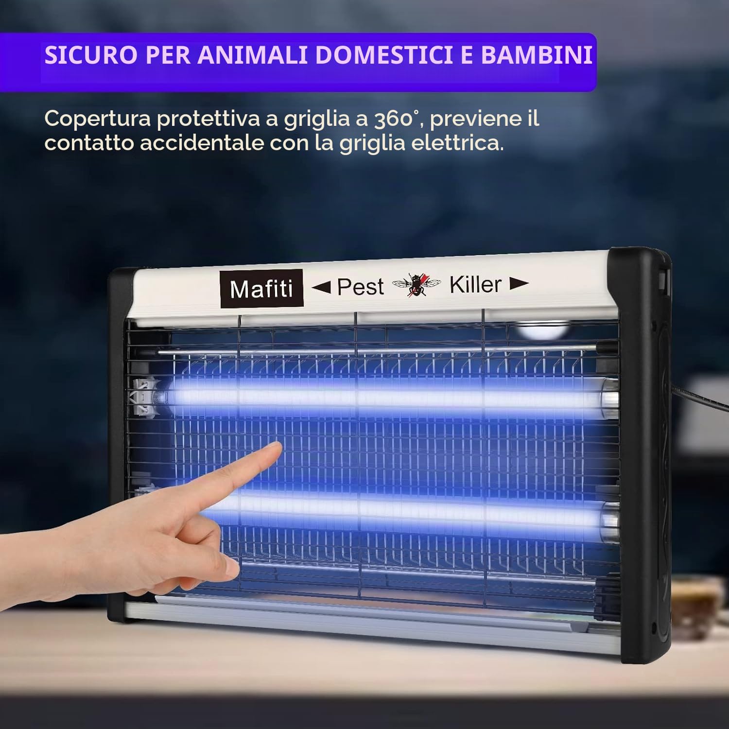 Mafiti Lampada Zanzare 20W 3200V | 4 Lampade UV | Eliminatore di Insetti Elettrico per Interni ed Esterni | Trappola per Mosche, Zanzare, Insetti Volanti