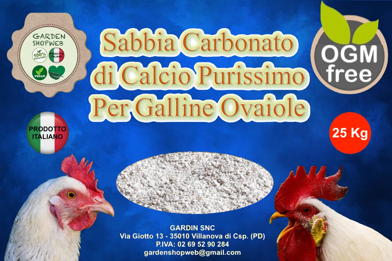 Sabbia Carbonato di Calcio Purissimo Ottimo per Galline Ovaiole in Vaso richidibile e riponibile (25 Kg)