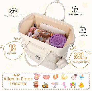 RAINSMORE Baby Changing Backpack Large Changing Bag Backpack with Changing Mat Dummy Holder Pram Straps Baby Bag Nappy Bag Multifunctional for Mum and Dad Apricot