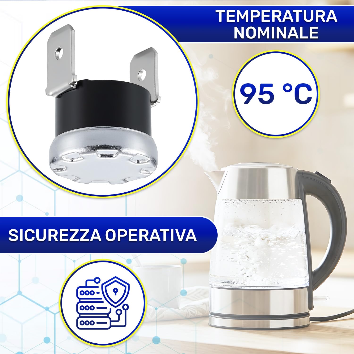 Termostato con Distacco Fisso NC Limitatore di Temperatura 95°C Faston Verticali 6,3 mm Garanzia di 10 Anni - MONTERAL