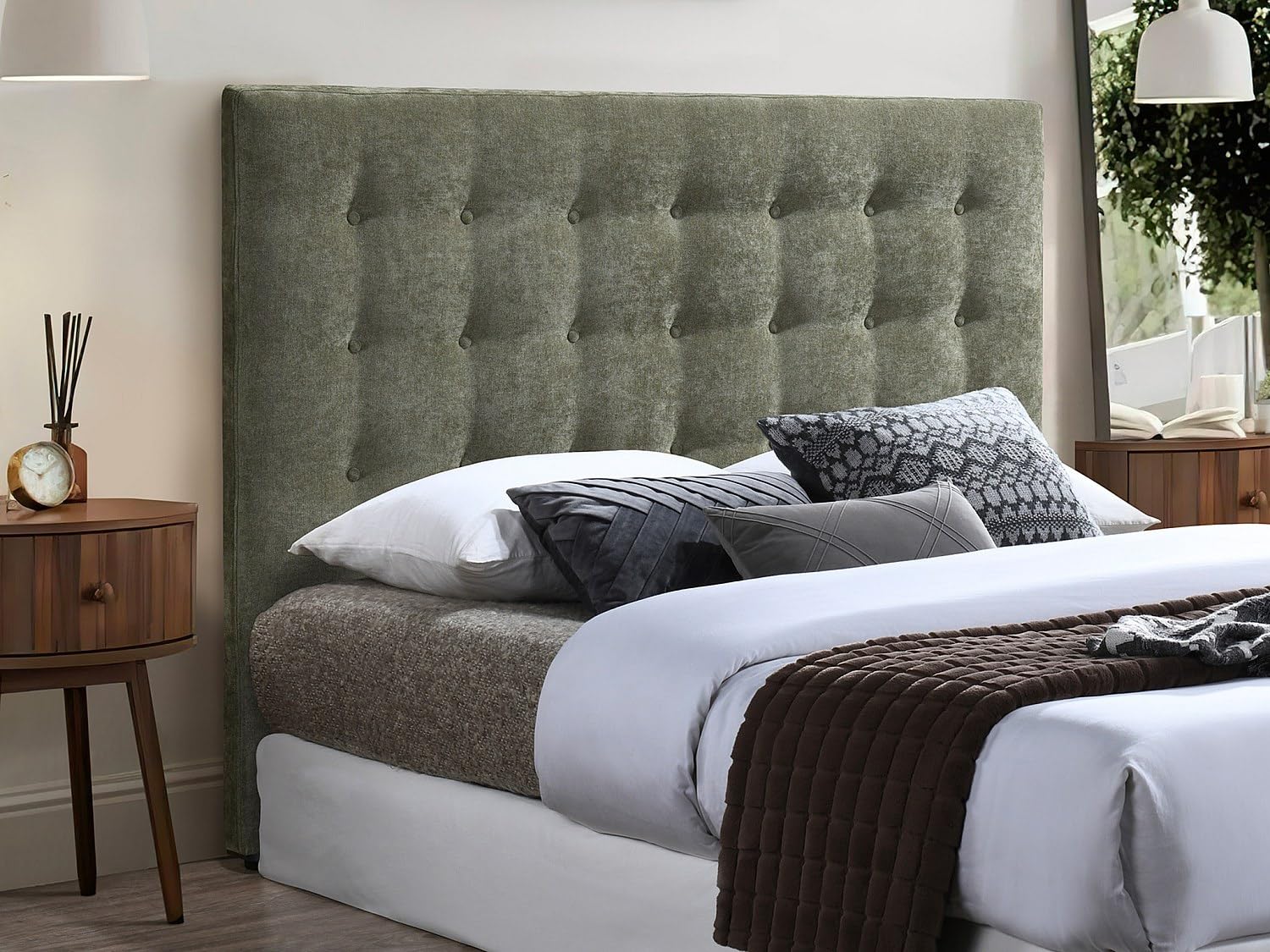 Vente-unique - Tête de lit capitonnée 160 cm - Tissu - Vert Olive - Francesco