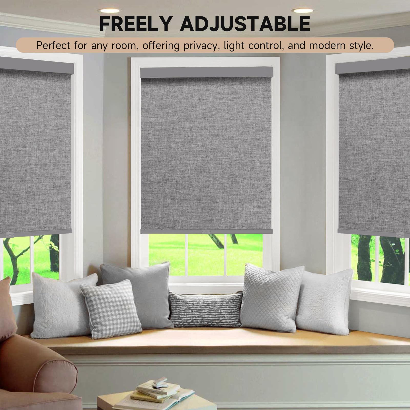 Dailyshades Blackout Roller Shades, Cordless Blinds with Valance, Window Shades for Home, Door Blinds, Thermal Insulated, Double-Sided Linen Day and Night Window Shades (22