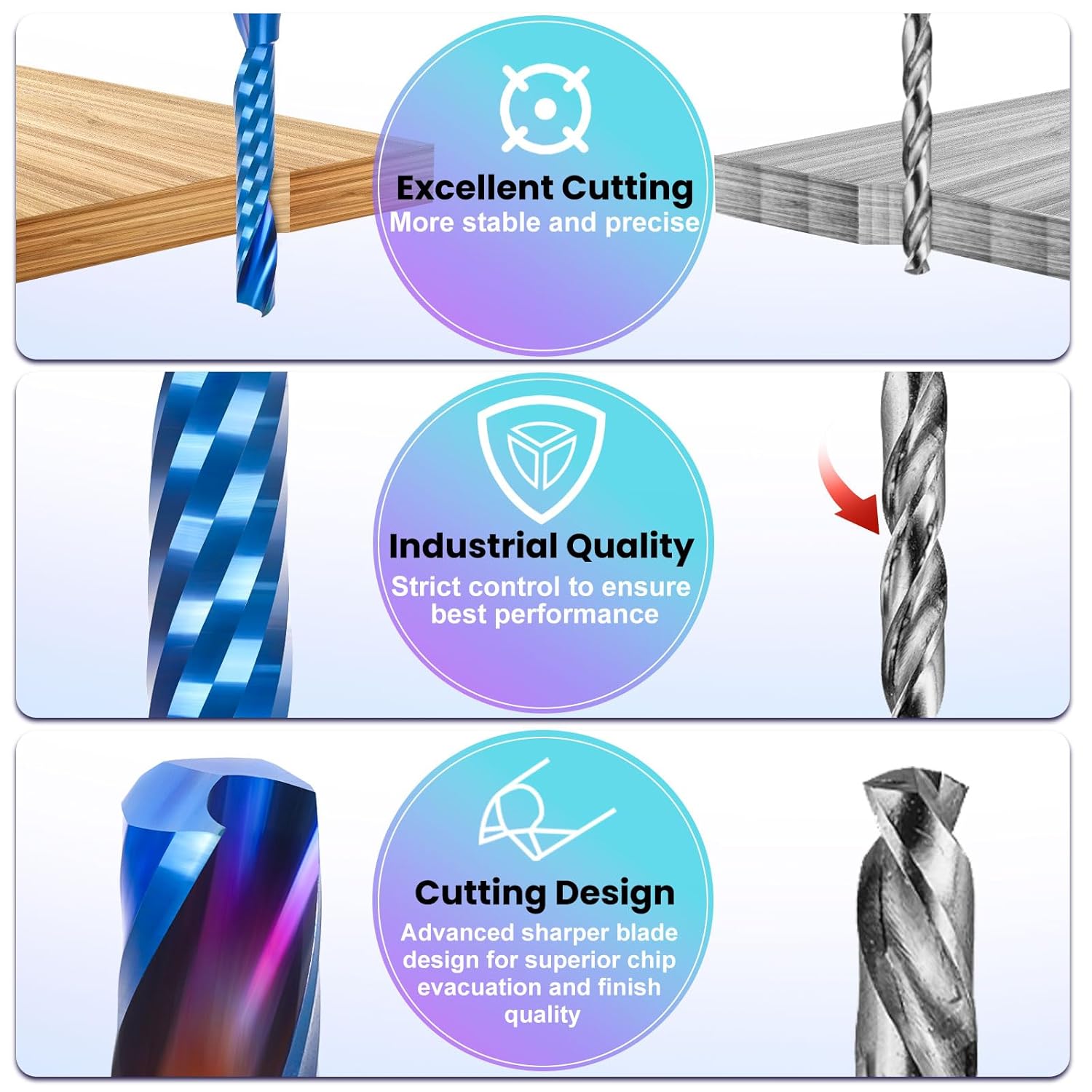 HQMaster O Flute CNC Router Bit Carbide Upcut Single Flute End Mill CNC Milling Cutter for Acrylic, Aluminum, Non-Ferrous Metal, PVC, MDF and More (1/8" Dia. x 1/4" SHK x 3/4" CL x 2-1/2"OAL)