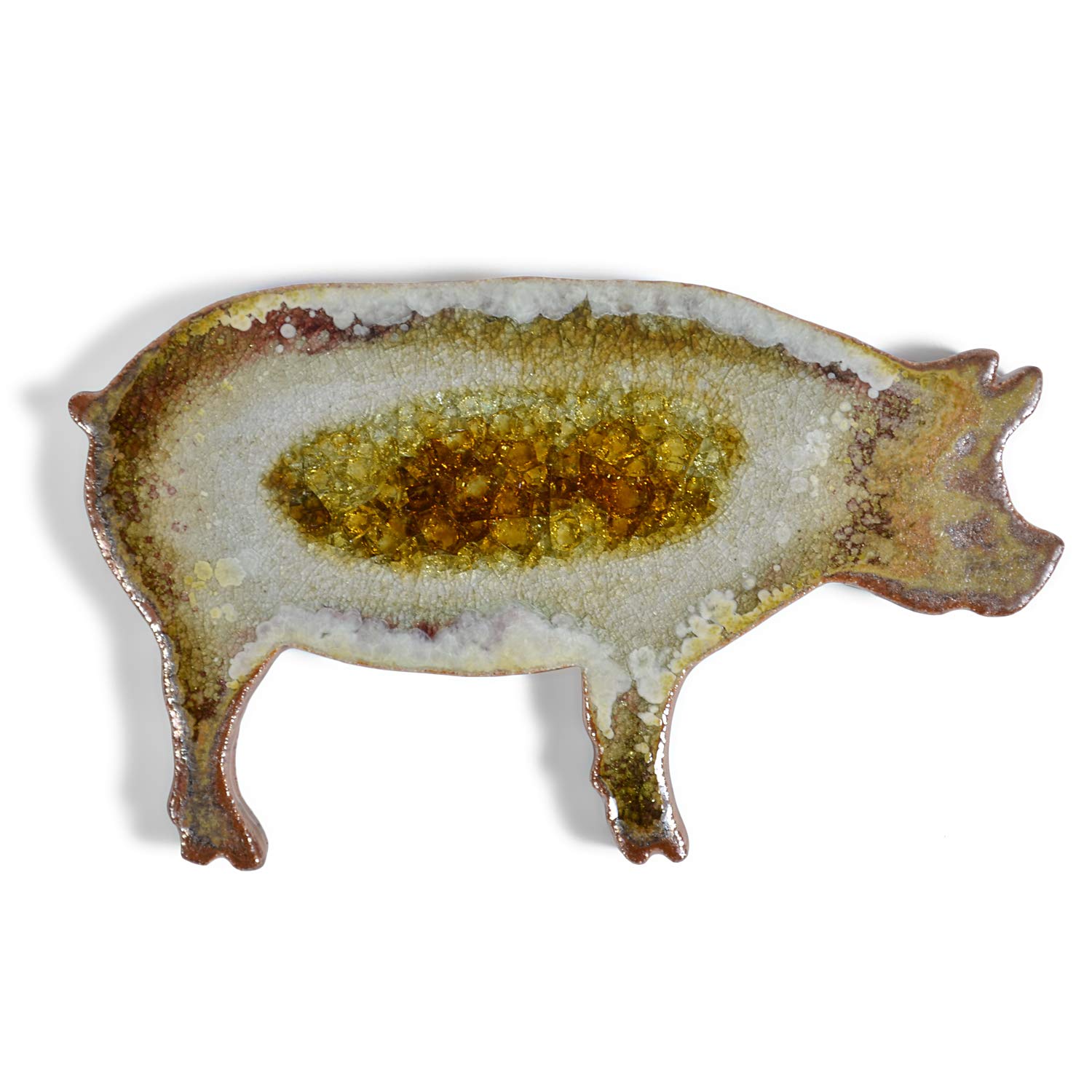 Dock 6 Pottery Pig Coaster with Fused Glass, Copper