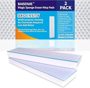 Magic Sponges Eraser Mop Pads,Melamine Sponge Cleaning Pad Mop Refill for Kitchen Bathroom Swimming Pool Boat 12.9x4.72x0.98in