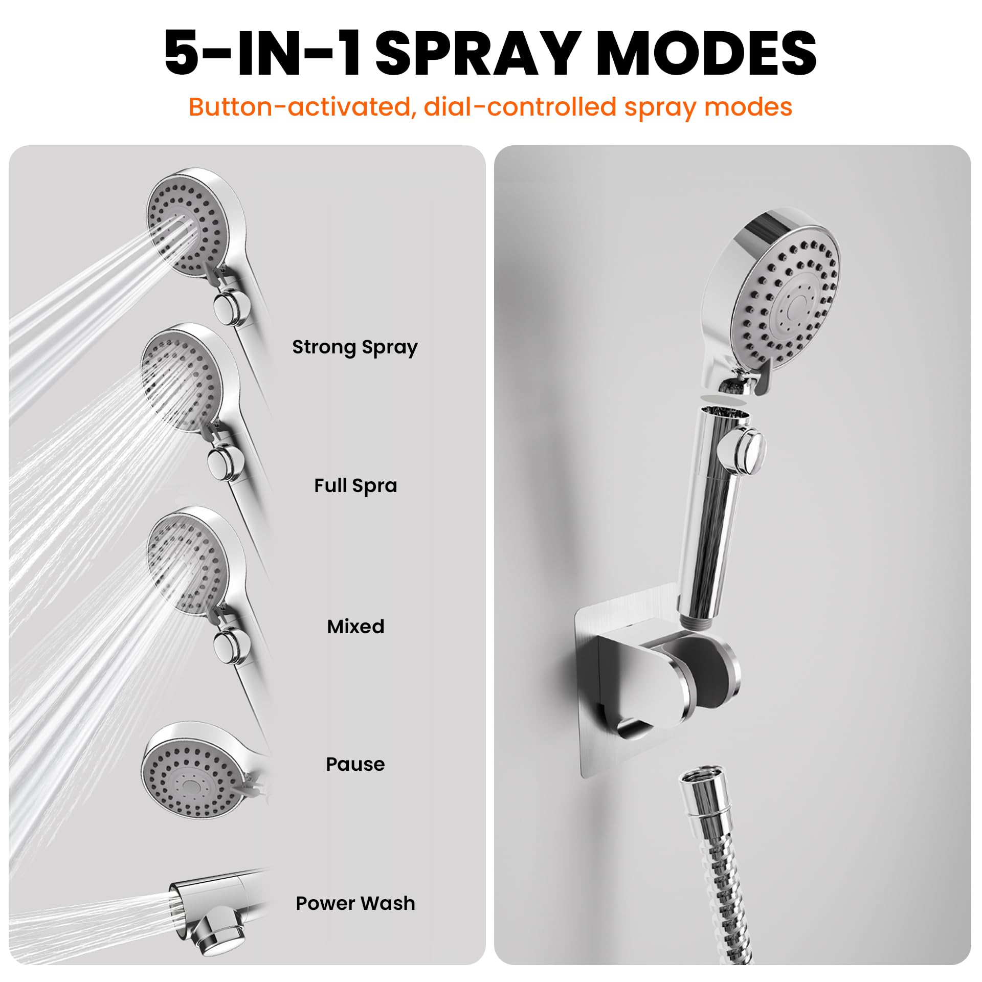 Rubinetto doccia per camper con tubo e testa, ricambio per rubinetto doccia in metallo, soffione doccia 2 in 1 e spruzzatore elettrico, soffione doccia portatile a 5 modalità per camper, camper