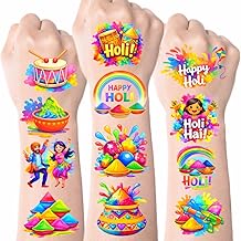 Holi Day Temporary Tattoo Stickers - 100pcs Holi Party Favors Indian Festival of Colors Party Happy Holi Party Supplies Decorations Colorful Holi Religious for Women Men