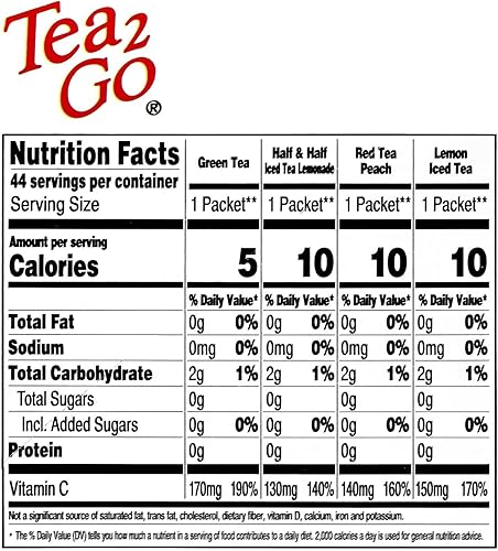 Miniatura 2 de 4C Paquete variado de mezcla de té helado, limonada de té rojo verde sin azúcar, 44 paquetes