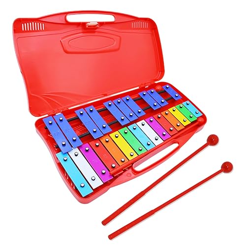 Xylophone Glockenspiel chromatique à 25 notes dans un étui rouge,