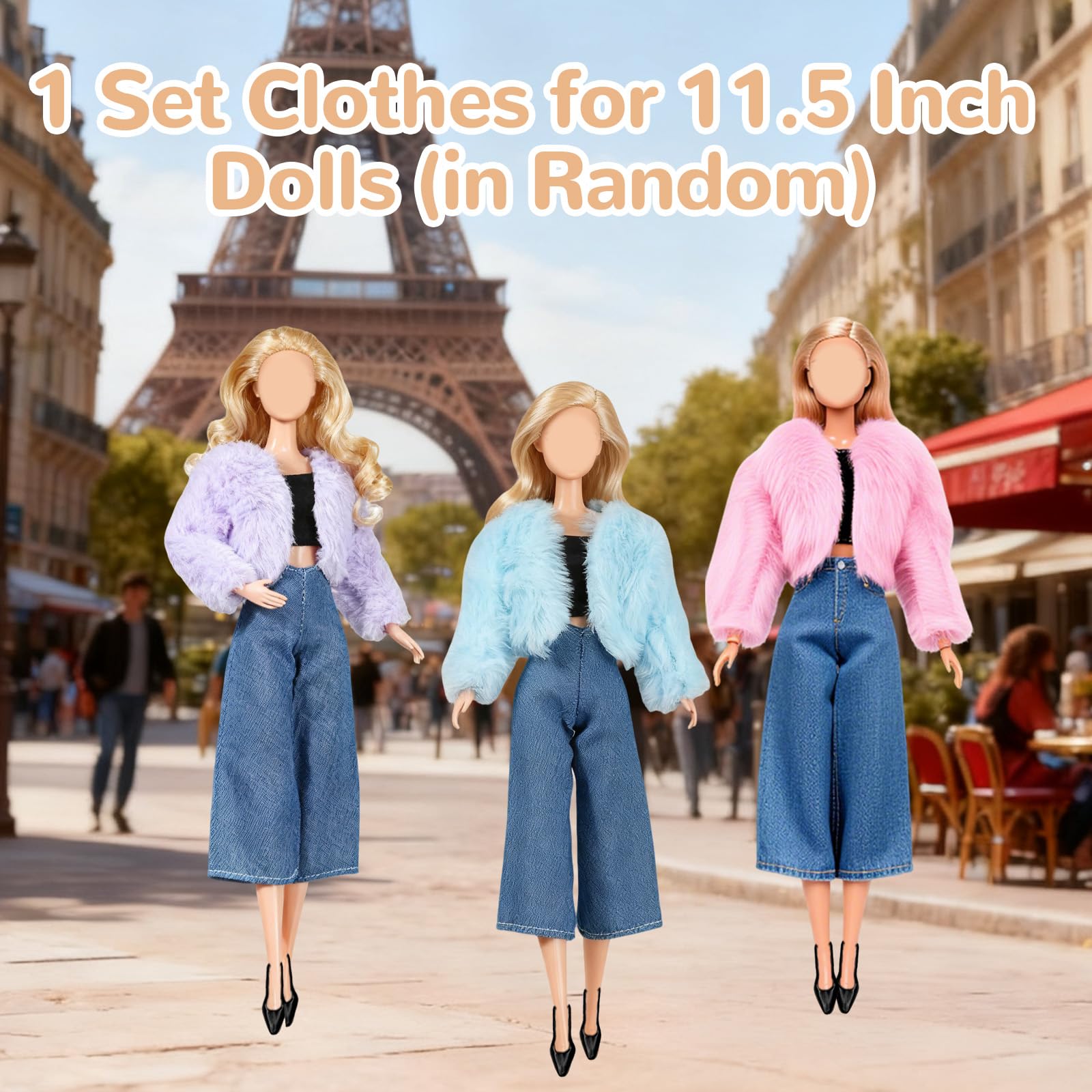 20Pcs Doll Clothes Accessories Set for 11.5 Inch Doll,Fashion Doll Outfit with Hoodie plaid skirt Plush Coat Cropped Top Trousers Sets Printed T-shirts Bag 6 Shoes for Girls & Doll Collector - Image 2
