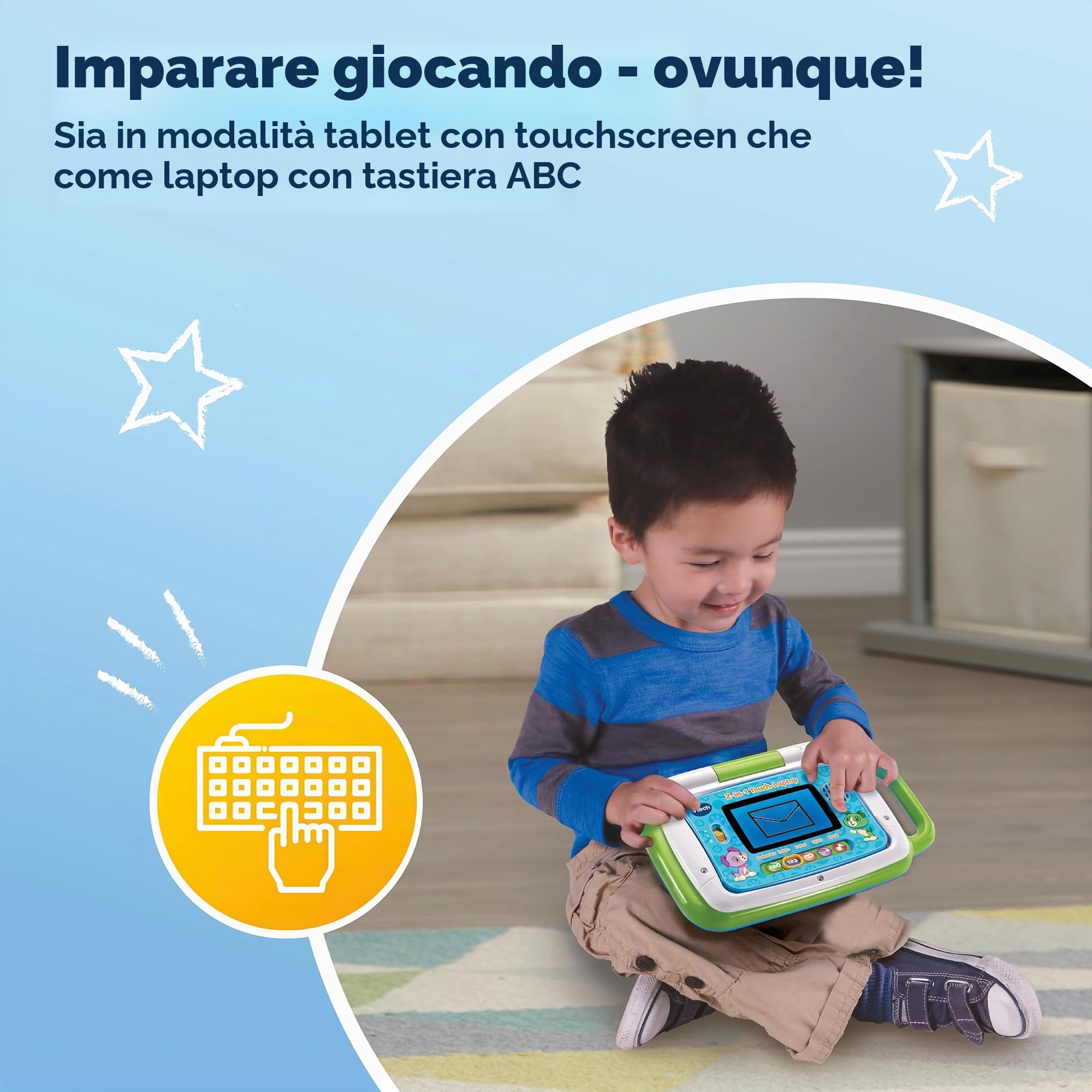 VTech Laptop touch 2 in 1 - computer educativo e tablet touch per imparare lettere e numeri, per bambini dai 3 ai 6 anni