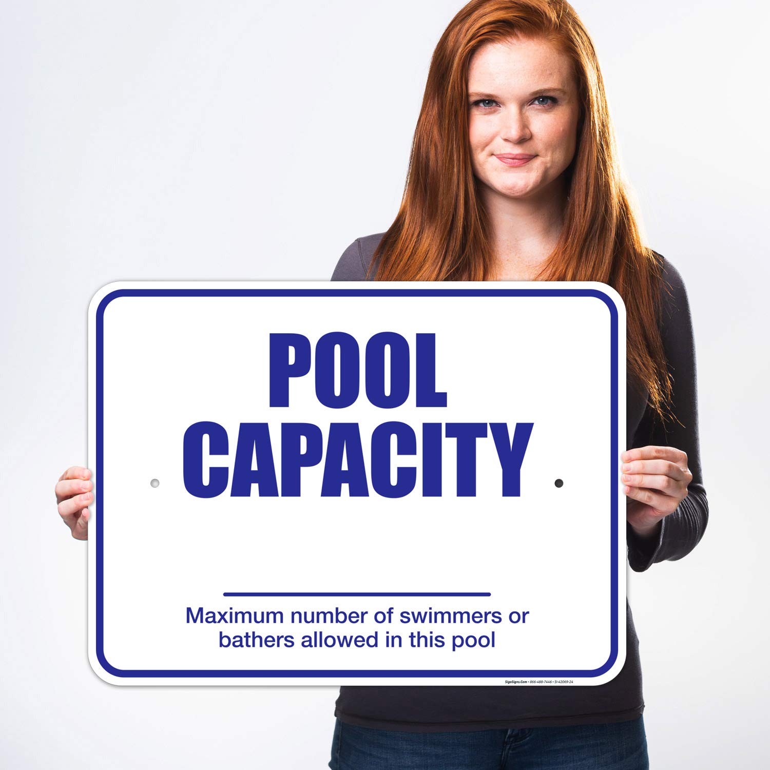 Pool Capacity Pool Sign, 18x24 Inches, Rust Free .063 Aluminum, Fade Resistant, Easy Mounting, Indoor/Outdoor Use, Made in USA