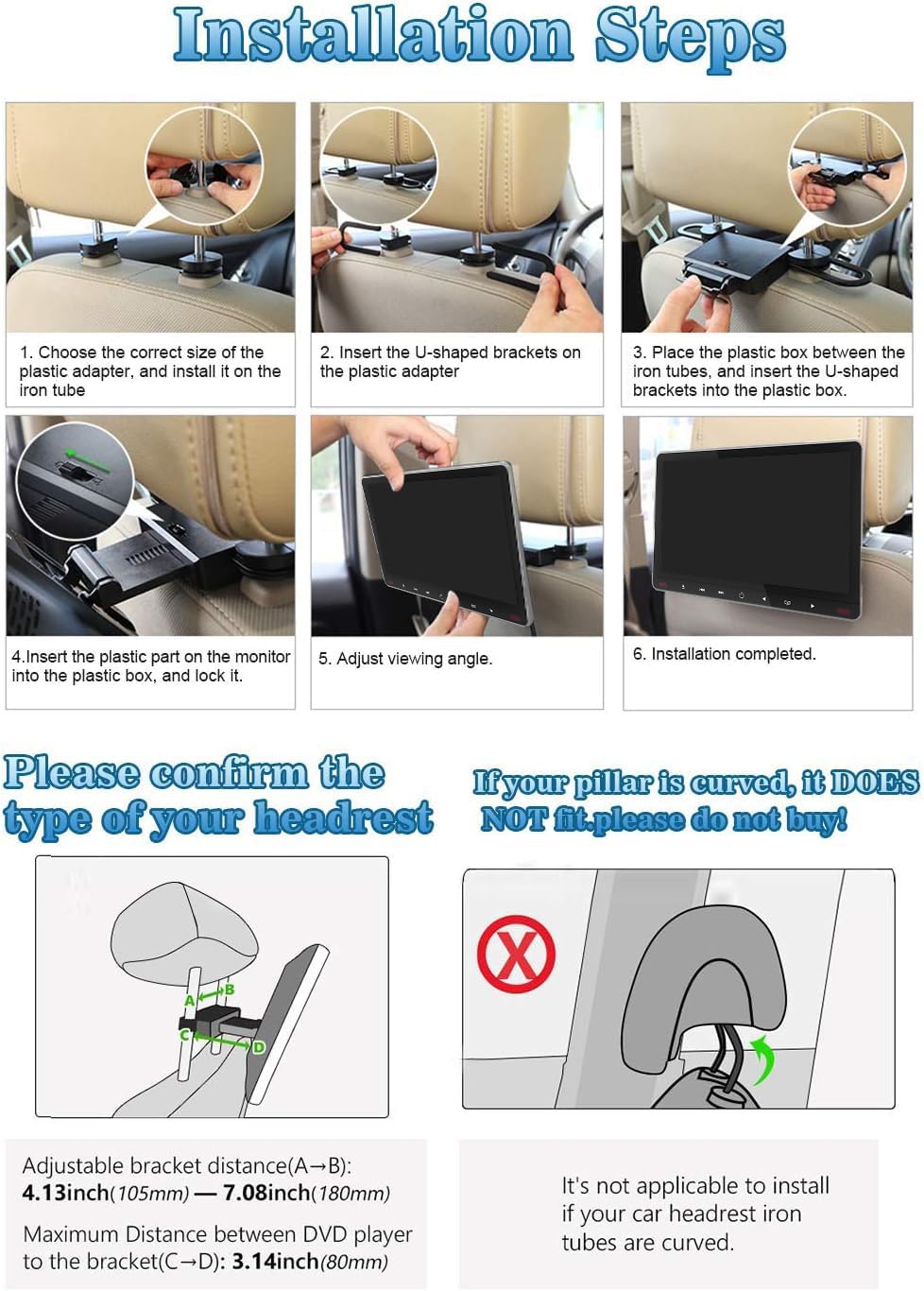 11.6" Car Headrest DVD Player with HD IPS Screen – Suction Mount, Built-in Speakers, 1080P Playback | Supports HDMI Input, USB/SD Card, AV in/Out | IR Headphones, Region-Free, Memory Function image 8 of 8 B0F2SD92RB