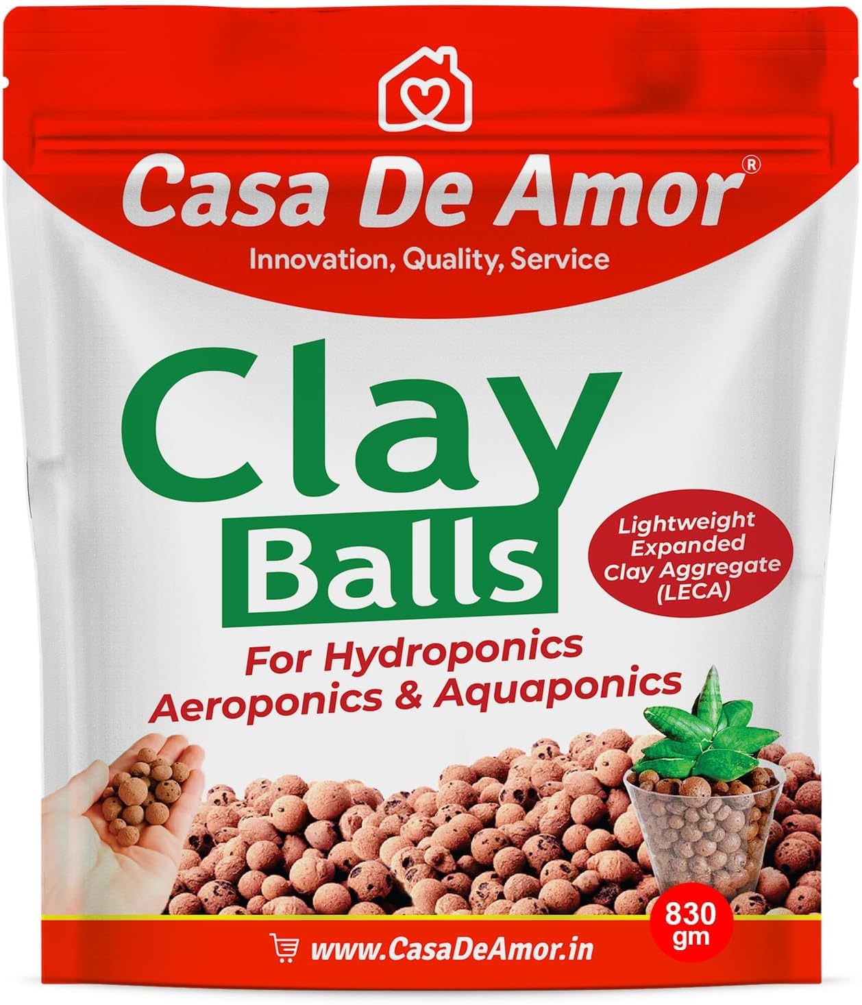 De Amor Clay Balls, Hydrotons, Lightweight Expanded Clay Aggregate (LECA) Essential for Hydroponics, Aeroponics & Aquaponics (830)
