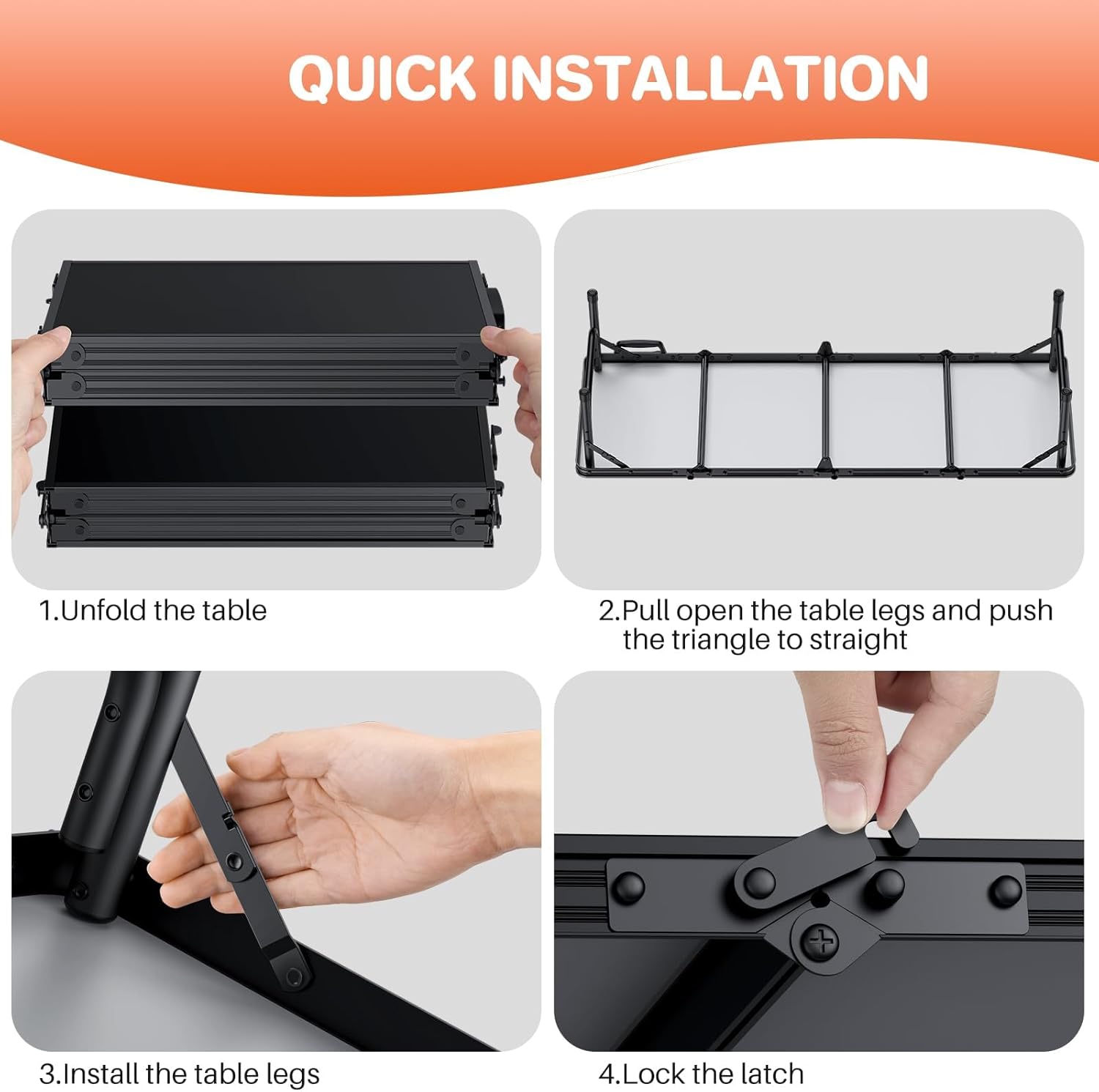 FUNYKICH 4ft Low Folding Picnic Table(45.7''x15.7''x10.3''), Thicker Aluminum Legs Beach Table with Handle & Carry Bag, Lightweight Small Camping Table for Picnic Beach Camping Party, Black