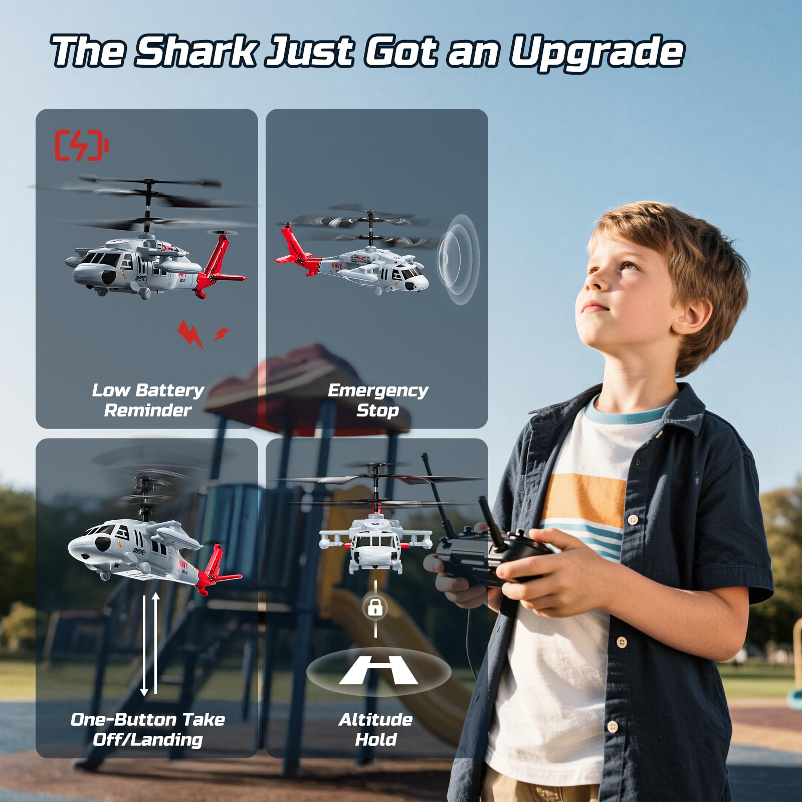 DEERC - Helicóptero teledirigido 2,4 GHz, 2 baterías incluidas, 26 minutos de vuelo, fácil despegue, iluminación LED, mantenimiento de altitud, juguete interior para niños y adultos