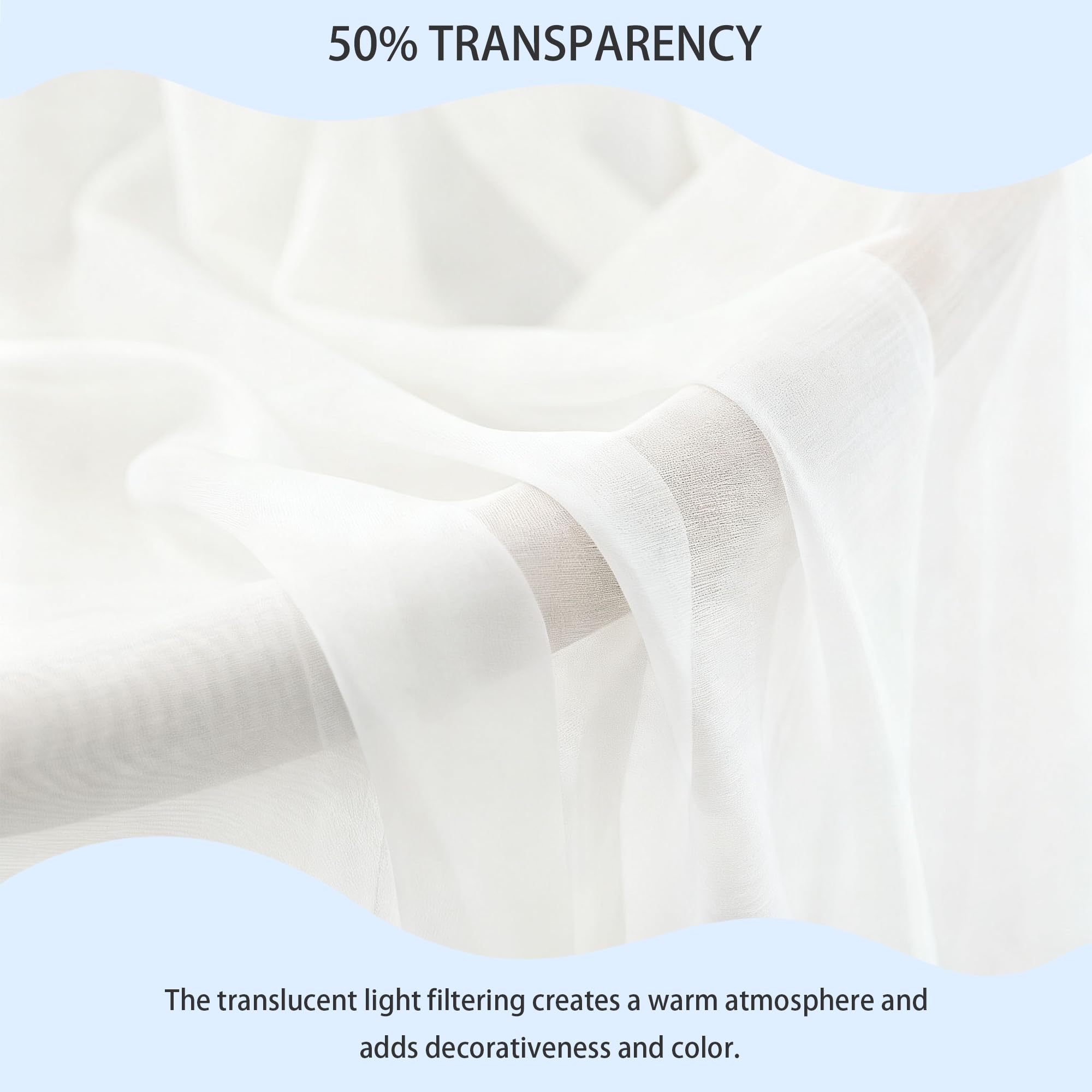 Rideaux Voilages 300 x 265 cm Effet Décor de Maison Lumière Filtrer Souple Voile Semi Transparent Intérieurs Beaux pour Chambre Salon, Blanc