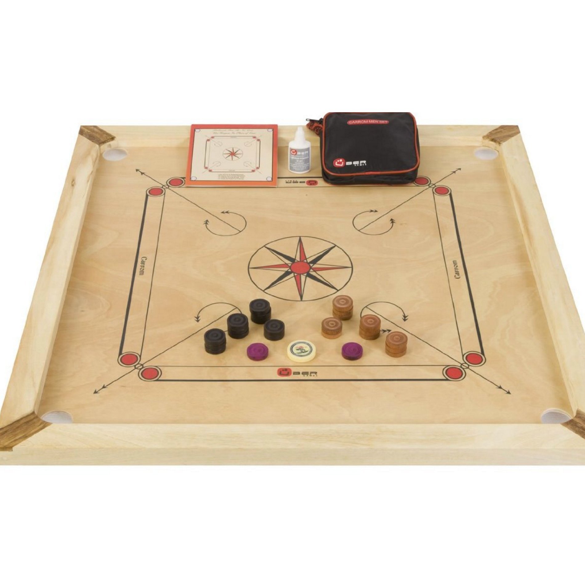 Uber gameCarrom Game, Karrom Board, Complete with Stones and Powder - India Made - Hardwood Kikar - 2-4 Players, Age 8+