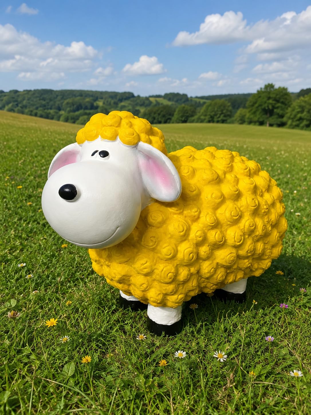Lustiges Deko Schaf bunt Lamm Gelb Tierfigur Gartenfigur Tier