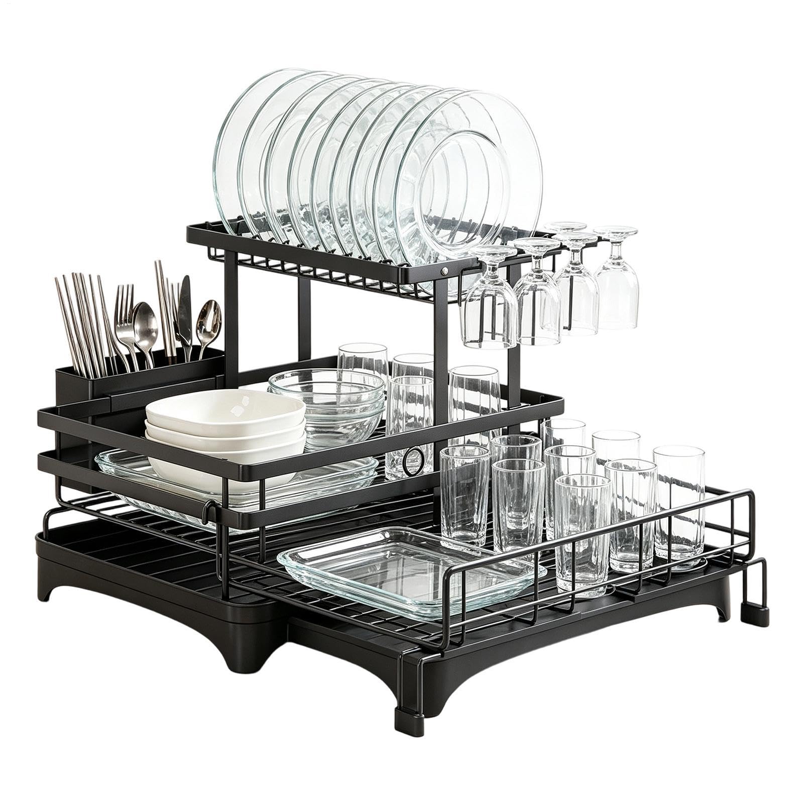 Escurridor Platos Para Encimera Cocina Organizador Extensible De Acero Al | Escurridor De Platos Metálico Con Desagüe Para Platos Tazas Cubiertos Esponjas Hogar Apartamento R