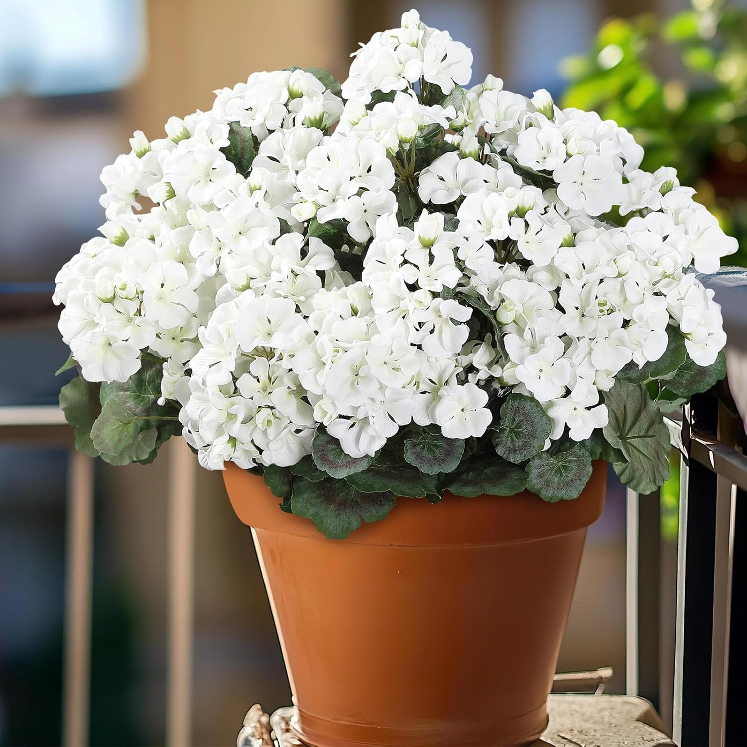6 Bundle White Artificial Geraniums Flowers for Outdoor Decorations,UV Resistant Silk Fake Geranium Flower for Garden Planters, Look Real Faux Plant for Porch Patio Decor(6, White)