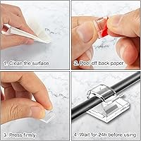Vista 3 de 100 Pcs Cable Clips, Adhesive Cable Organizer Cord Holder Wire Clip Wire Management Self Adhesive Hooks Wire Holder for Office, Home(Transparent