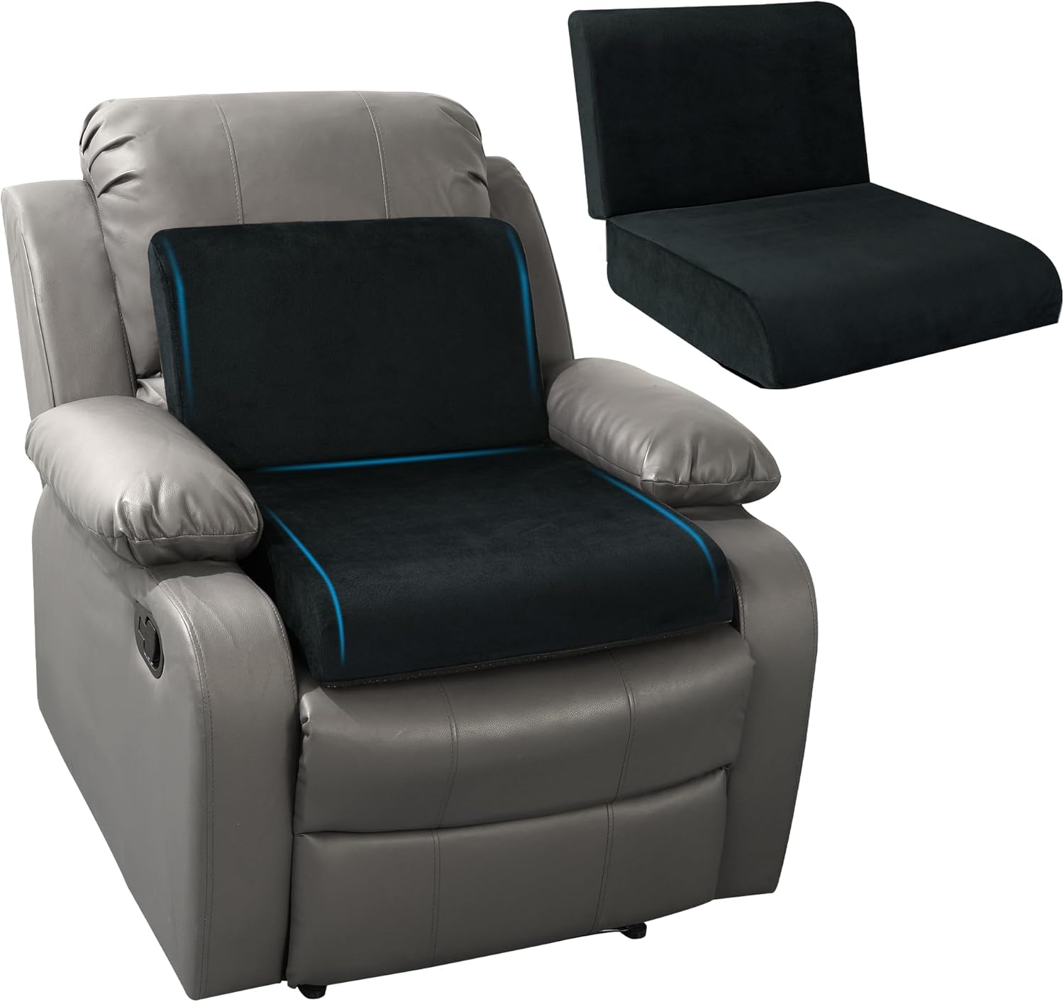 HOMBYS Recliner Seat Cushion with Lumbar Supportive Pillow Extra Large Non-Slip Seat Cushion with Back Support Cushions,Cruve Edge Design for Relief Thighs Pressure, Black