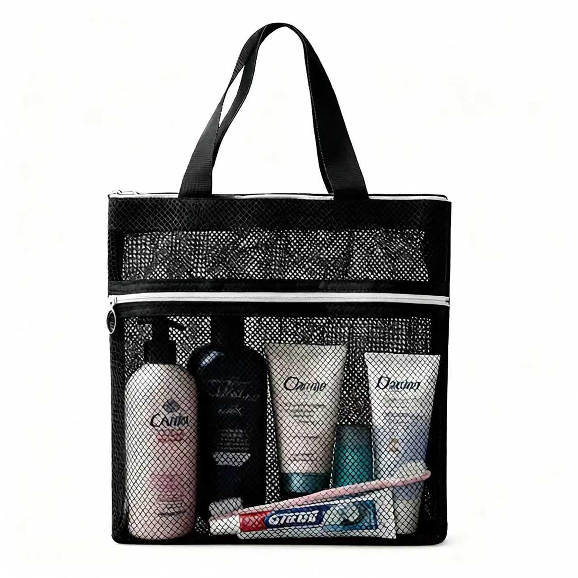 YUENCHING Mesh Shower Caddy Portable Quick Dry Tote Bag with Zipper 2 Pockets Large Caddy Mesh Shower Organizer