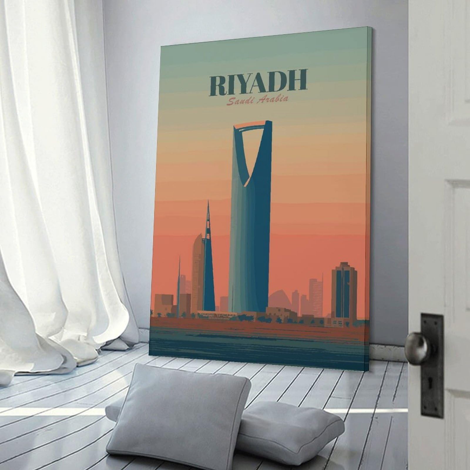 Junmoney Riyadh Skyline at Sunset Canvas Wall Picture, 24x36inch(60x90cm), for Wall Displays, Bedrooms Or Room Updates, Wall Decor Suited to Curated Displays