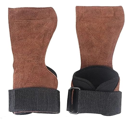 LAFILLETTE Weight Lifting Non Slip Adjustable Leather Wrist Wrap Hooks Straps For Maximum Grip Support-Powerlifting, Deadlifts, Pull Ups, Gym Gloves For Men & Women Palm Protection (Brown,Medium)