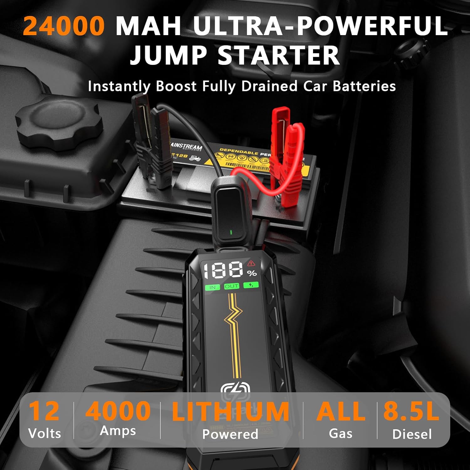 G69H Heavy-Duty 4000A Jump Starter, High-Reserve Power Car Battery Booster for Large Engines (All Gas/Up to 8.5L Diesel), Professional 12V Jump Starter with USB Quick Charge & Safety Protection