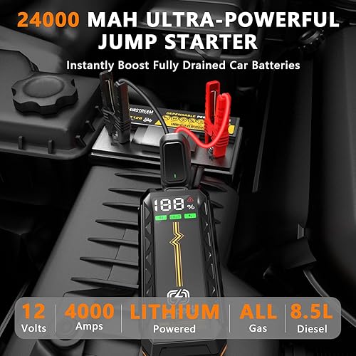 Miniatura 2 de G69H - Arrancador portátil de 4000 A, batería de arranque de 24000 mAh (todo gas, motor diesel de hasta 8.5 L), arrancador portátil de 12 V con