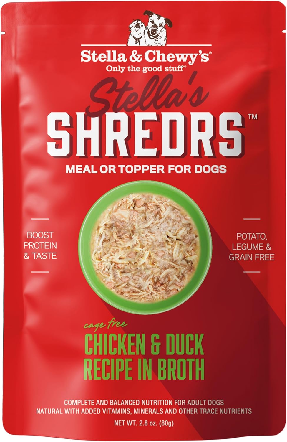 Stella & Chewy's Cage Free Chicken & Duck Shredrs - Premium Dog Food Pouches - Perfect For Picky Eaters- 24 Pack, 2.8oz Each