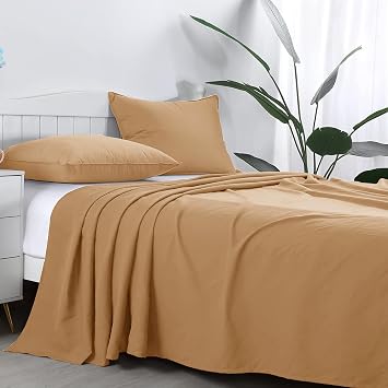 Flat Sheets Double 100% Egyptian Cotton 300 TC- Breathable and Fade Resistant - Non Iron Hotel Quality Flat Bed Sheet 230 x 255cm, Beige