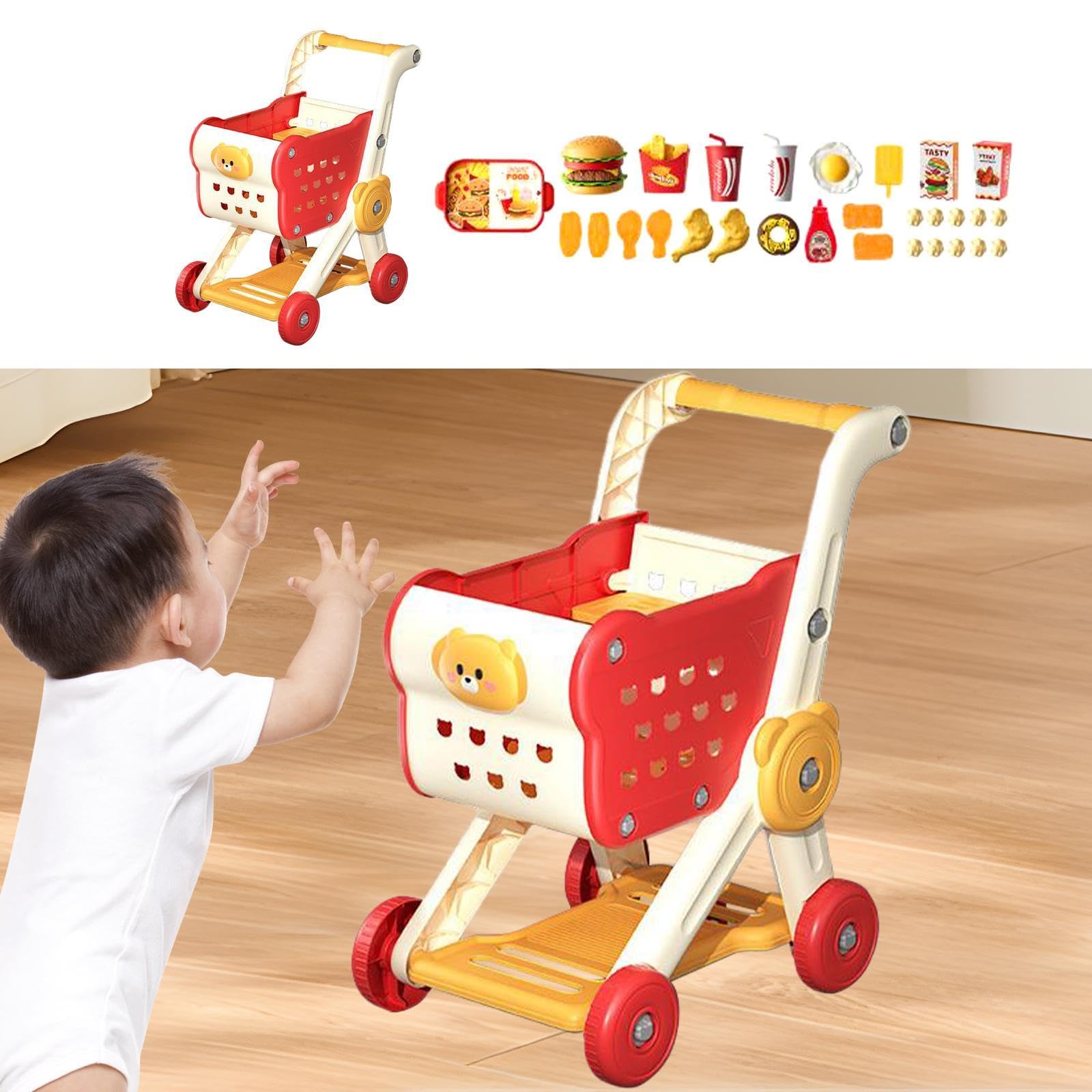 Almencla Set di Giocattoli per Bambini: Carrello della Spesa, Carrello per, Giochi di Ruolo Realistici, Cestino Portaoggetti da Scrivania, Giocattoli, Rosso