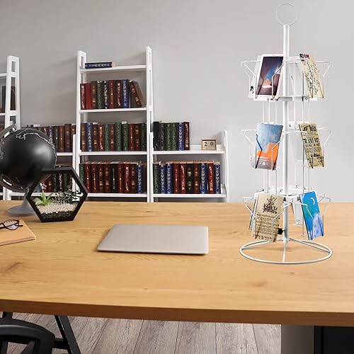Miniatura 12 de Nuanchu 12 Pockets Greeting Card Display Stand Countertop Rotating Greeting Card Rack with 200 Clear Resealable Bags 3 Tier Metal Display Stand Black