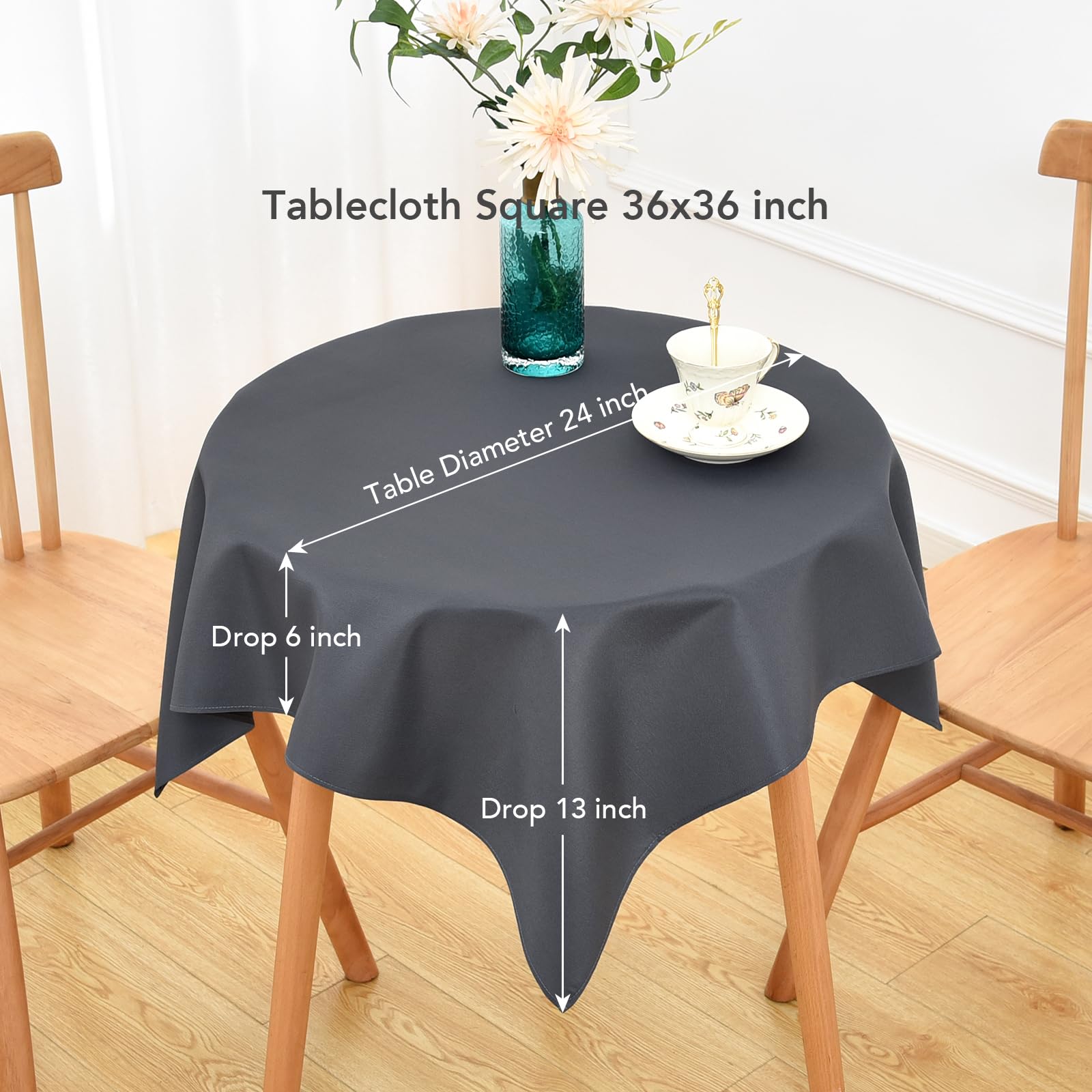 NEWISHER Grey Square Tablecloth, 92x92 cm (36x36 inch), Heavy Duty Polyester Fabric Tablecloths - Image 2