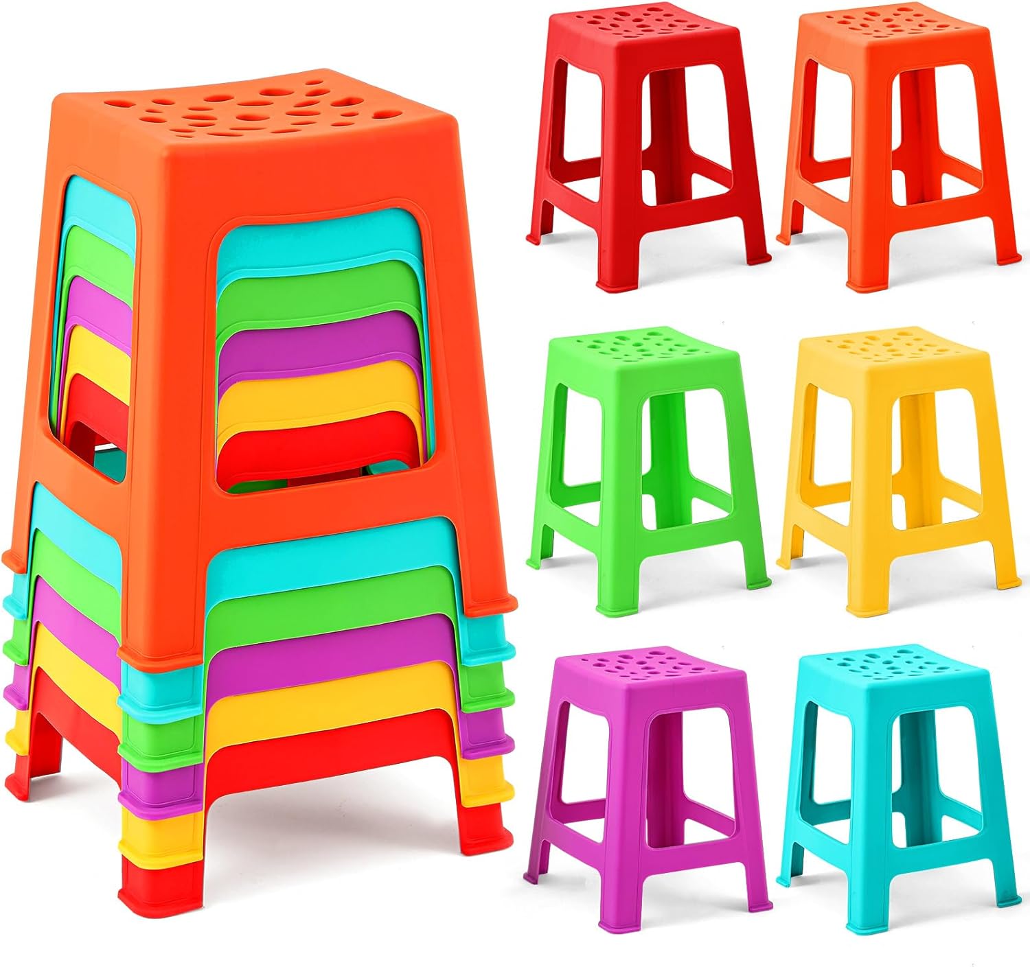 Leinuosen 6 Pack 18 Inch Stackable Classroom Stools for Kids - Colorful Plastic School Chairs, Portable Nesting Seats for Classroom Home Office