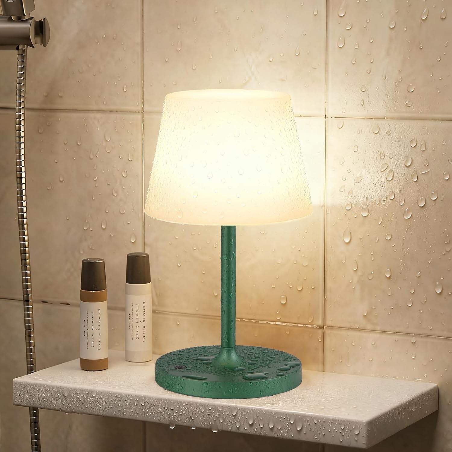 Fenmzee Waterproof Shower Lamp - Cordless Touch Lamp for Bathroom(Green) | IP54 Waterproof | Wireless | Rechargeable Lamp | Stepless Dimmable | Small Lamp for Patio | for Camping | for Kitchen