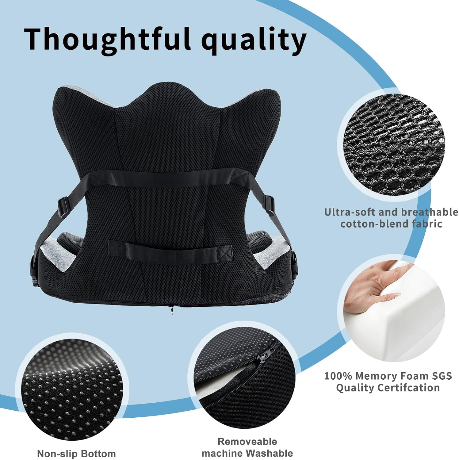 Ergonomic Back and Seat Cushions, Lumbar Support with Detachable Cover, for Back Posture and Pain Relief, Home Office Chair Alien