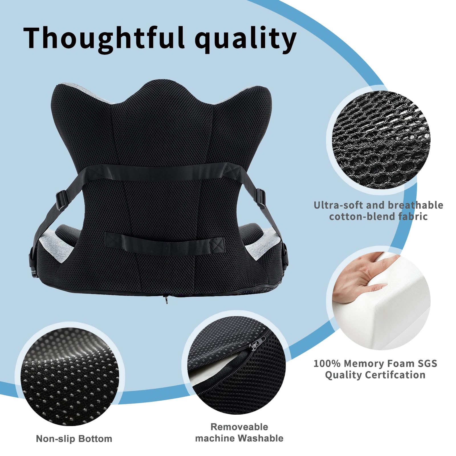 Cojines ergonómicos para respaldo y asiento, soporte lumbar con funda desmontable, para postura de espalda y alivio del dolor, silla de oficina en casa