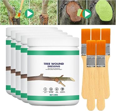Tree Wound Sealer, Tree Pruning Sealer, Tree Grafting Supplies, Tree Wound Sealer Healing Paste, Bonsai Cut Paste, Pruning Sealer And Tree Wound Dressing for Trees, Shrubs, Roses 5Pcs*100g +5*Brush