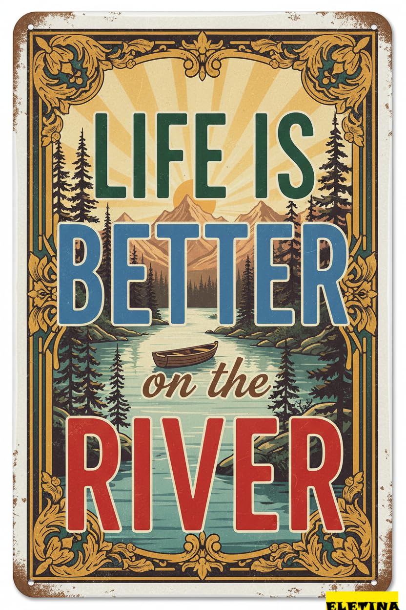 Personalized Sign for Man Cave Life Is Better On The River Retro Tin,bar Pub Poster Home Decor Wall Art Decor Home Decor 8x12inch Private Property Decorative