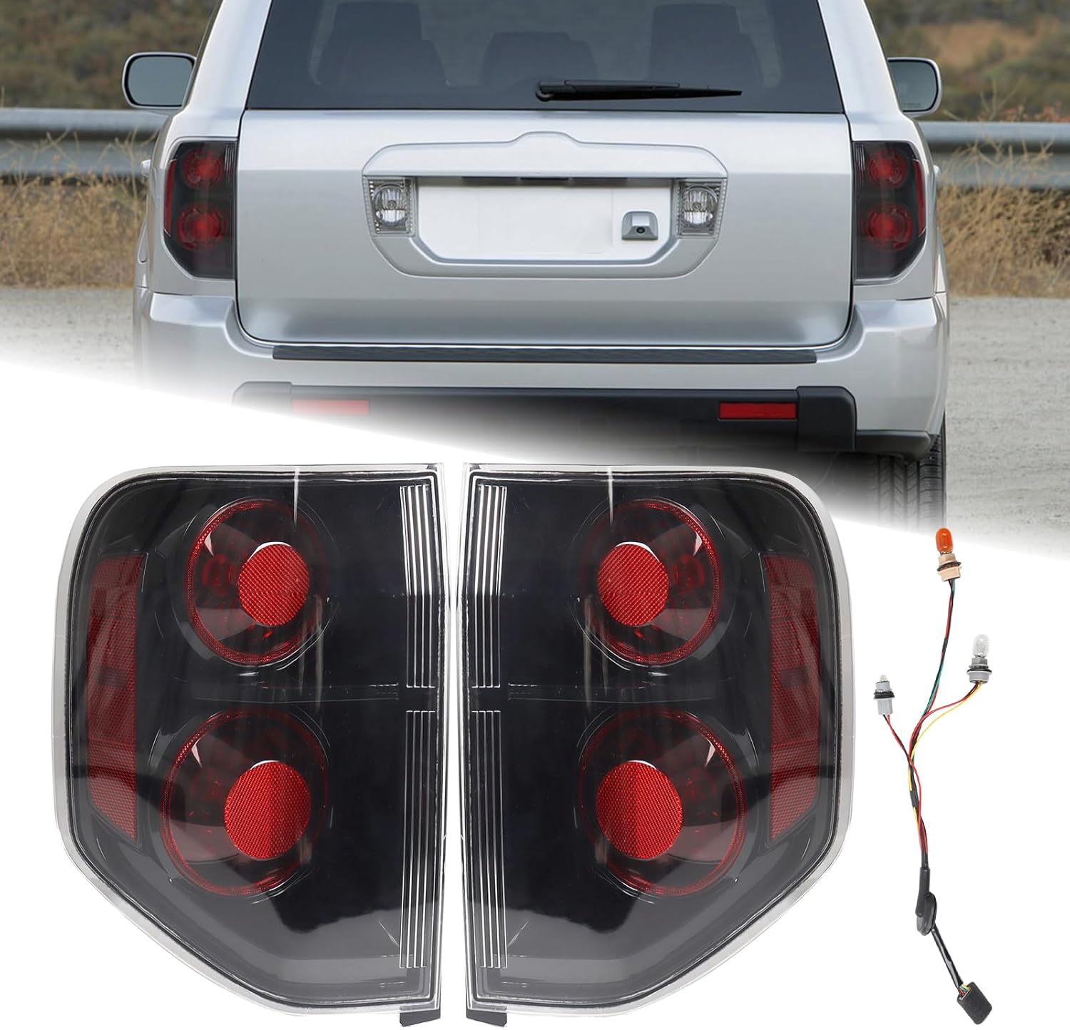 Facelift JDM Style Black Housing Tail Light Fit for 2003-2008 Honda Pilot Rear Light Shade of Smoke Lens Rear Lamp Assembly Left Driver and Right Passenger Side HO2800154 33501S9VA02 HO2801154