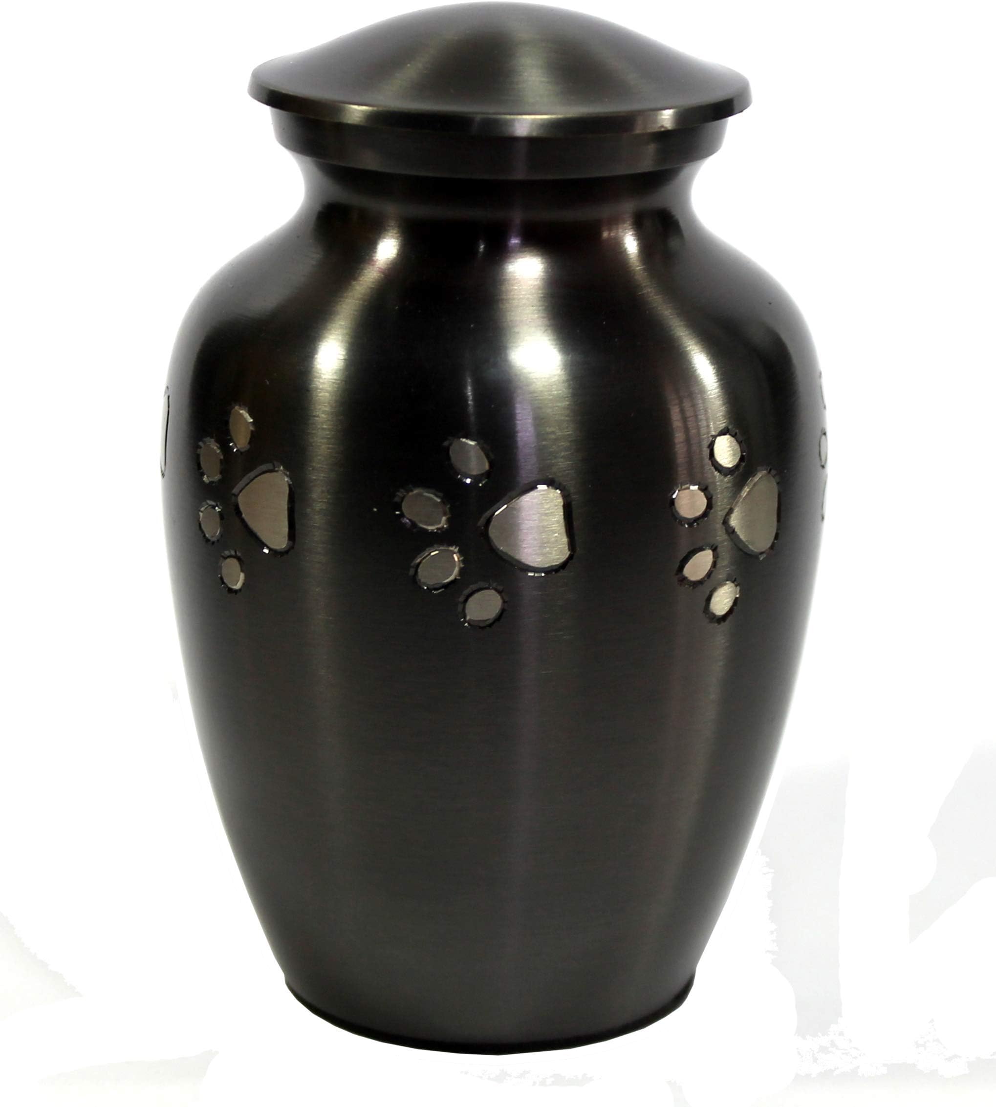 Esplanade Mini Cremation Urn Memorial Jar Pot Container | Small Keepsake for Funeral Ashes Burial | Silver Paws Printed Metal Keepsake | Black - 6" Inches