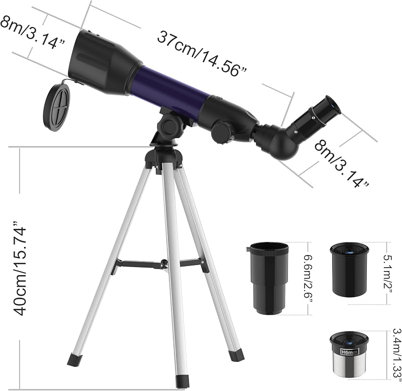 Runprism Csillagászati Távcső Gyerekeknek 360/50mm - Kék Hordozható Refraktoros Teleszkóp Kezdőknek, Égbolt és Táj Megfigyeléshez, Ajándék A