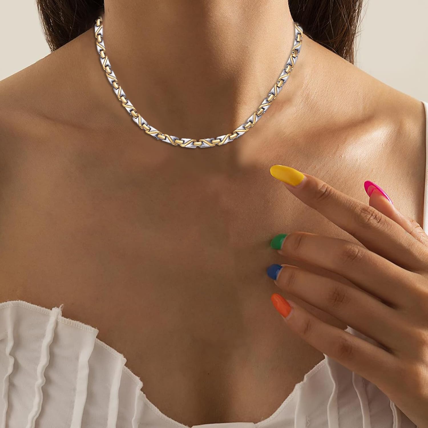 Titanium Gold & Silver Gradient Magnetic Necklace for Men & Women, Fashion Jewelry - Image 7