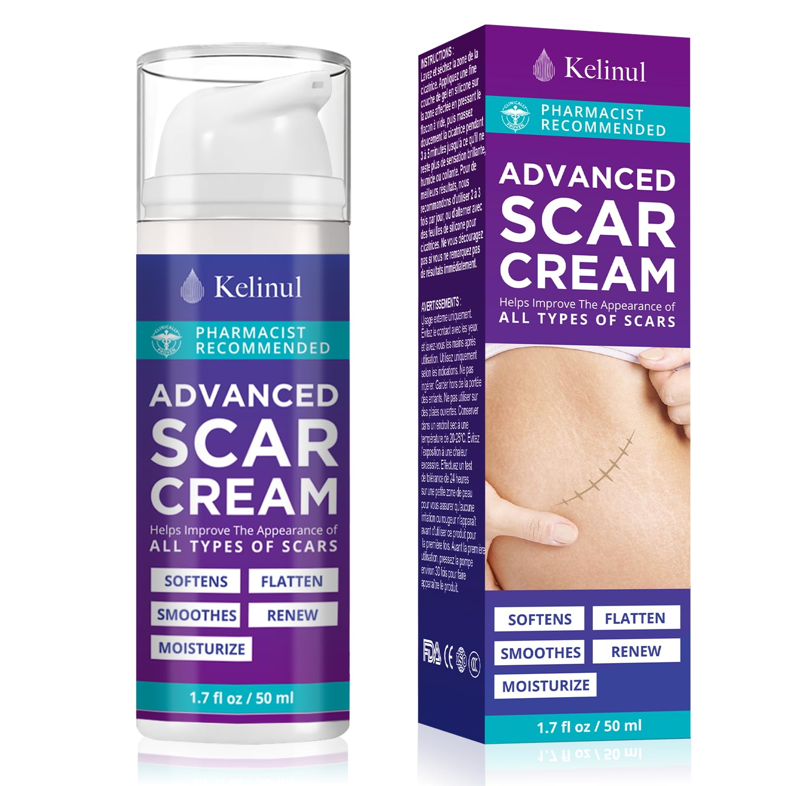 Scar Cream - Advanced Silicone Gel for C-Section, Stretch Marks, Acne, Surgery, Effective Both Old and New Scars- Advanced Post Supplies-Try Surgical Sheets-1.7 oz